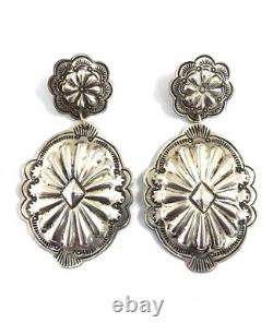 Native American Sterling Silver Navajo Hand Made Old Look Stamp Earring