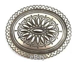 Native American Sterling Silver Navajo Hand Made Silver Stamp Belt Buckle