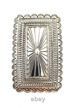 Native American Sterling Silver Navajo Hand Made Silver Stamp Belt Buckle