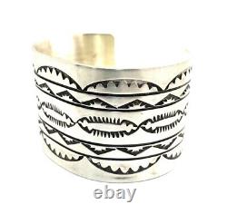 Native American Sterling Silver Navajo Hand Made Silver Stamp Cuff Bracelet