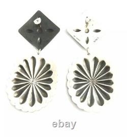 Native American Sterling Silver Navajo Hand Made Stamp Old Look Earring