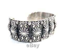 Native American Sterling Silver Navajo Hand Made Stamp Silver Cuff Bracelet