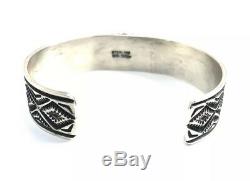 Native American Sterling Silver Navajo Hand Made Stamp Silver Cuff Bracelet