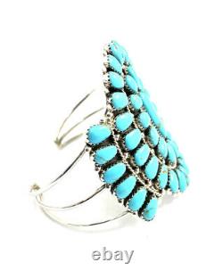 Native American Sterling Silver Navajo Hand Made Turquoise Cluster Cuff Bracelet