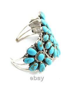 Native American Sterling Silver Navajo Hand Made Turquoise Cluster Cuff Bracelet