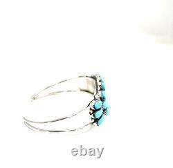 Native American Sterling Silver Navajo Hand Made TurquoiseCluster Cuff Bracelet