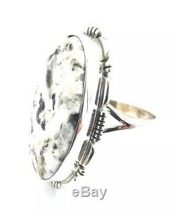 Native American Sterling Silver Navajo Hand Made White Buffalo Ring Size 8.5