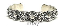 Native American Sterling Silver Navajo HandMade Stamp Silver Cuff Bracelet