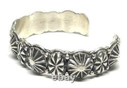 Native American Sterling Silver Navajo HandMade Stamp Silver Cuff Bracelet