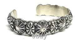 Native American Sterling Silver Navajo HandMade Stamp Silver Cuff Bracelet