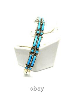 Native American Zuni Hand Made Sterling Silver Turquoise Cuff Bracelet