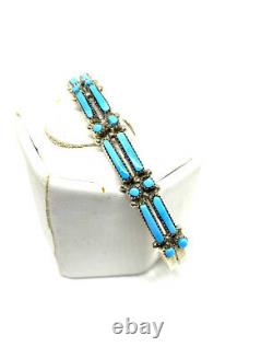 Native American Zuni Hand Made Sterling Silver Turquoise Cuff Bracelet