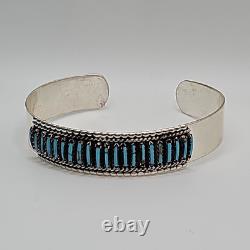 Native Made Sterling Silver Turquoise Needlepoint Cuff Bracelet. Signed