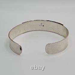 Native Made Sterling Silver Turquoise Needlepoint Cuff Bracelet. Signed