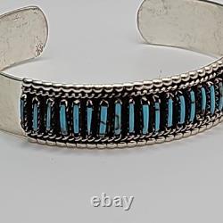 Native Made Sterling Silver Turquoise Needlepoint Cuff Bracelet. Signed