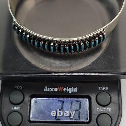 Native Made Sterling Silver Turquoise Needlepoint Cuff Bracelet. Signed