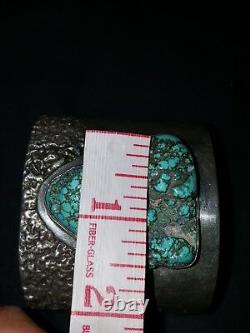 Native Sterling Silver Cuff Bracelet With Huge Turquoise Vintage 455g HAND MADE