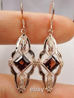 Natural Garnet Rose Plated Sterling Silver Victorian Earrings (Custom-Made) E6