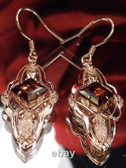 Natural Garnet Rose Plated Sterling Silver Victorian Earrings (Custom-Made) E6