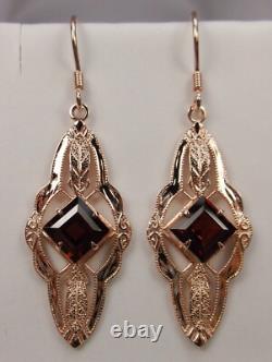 Natural Garnet Rose Plated Sterling Silver Victorian Earrings (Custom-Made) E6