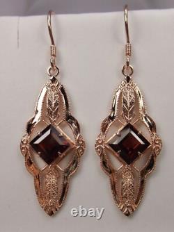 Natural Garnet Rose Plated Sterling Silver Victorian Earrings (Custom-Made) E6