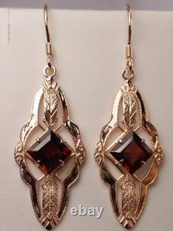 Natural Garnet Rose Plated Sterling Silver Victorian Earrings (Custom-Made) E6