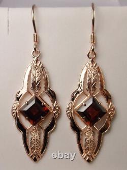 Natural Garnet Rose Plated Sterling Silver Victorian Earrings (Custom-Made) E6