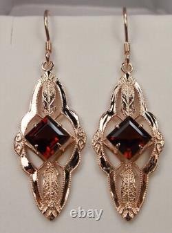 Natural Garnet Rose Plated Sterling Silver Victorian Earrings (Custom-Made) E6