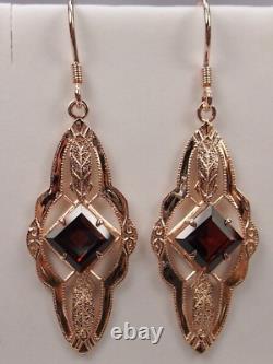 Natural Garnet Rose Plated Sterling Silver Victorian Earrings (Custom-Made) E6