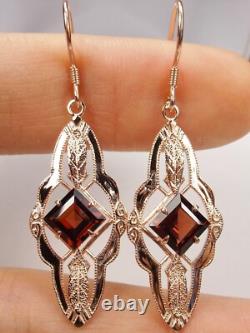 Natural Garnet Rose Plated Sterling Silver Victorian Earrings (Custom-Made) E6