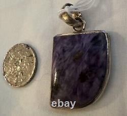 Natural Siberian Charoite Hand Cut N Hand Made 925 Sterling Silver Pendant