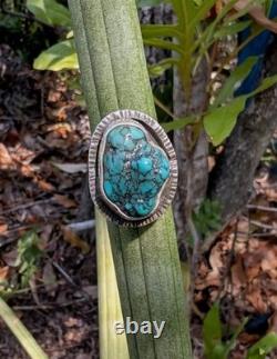 Natural Turquoise Nugget Artisan Hand Made Sterling Silver Ring sz7.75. A23f