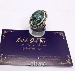 Natural Turquoise Nugget Artisan Hand Made Sterling Silver Ring sz7.75. A23f