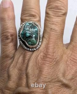 Natural Turquoise Nugget Artisan Hand Made Sterling Silver Ring sz7.75. A23f