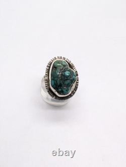 Natural Turquoise Nugget Artisan Hand Made Sterling Silver Ring sz7.75. A23f