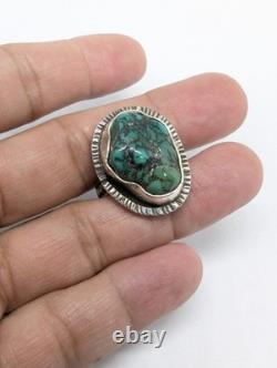 Natural Turquoise Nugget Artisan Hand Made Sterling Silver Ring sz7.75. A23f