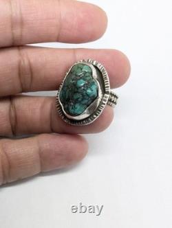 Natural Turquoise Nugget Artisan Hand Made Sterling Silver Ring sz7.75. A23f