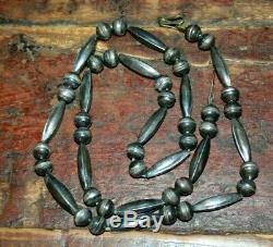 Navajo 26 Silver Hand Made Bench Bead Necklace Native Old Pawn Fred Harvey Era