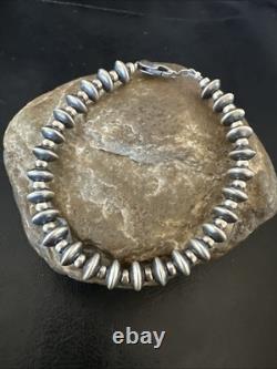 Navajo 8mm Flat 4mm Round Beads 6Sterling Silver Bracelet B2