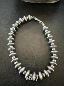 Navajo 8mm Flat 4mm Round Beads 6Sterling Silver Bracelet B2
