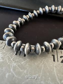 Navajo 8mm Flat 4mm Round Beads 6Sterling Silver Bracelet B2