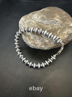 Navajo 8mm Flat 4mm Round Beads 6Sterling Silver Bracelet B2