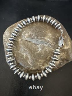 Navajo 8mm Flat 4mm Round Beads 6Sterling Silver Bracelet B2
