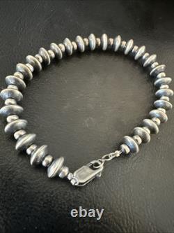 Navajo 8mm Flat 4mm Round Beads 6Sterling Silver Bracelet B2