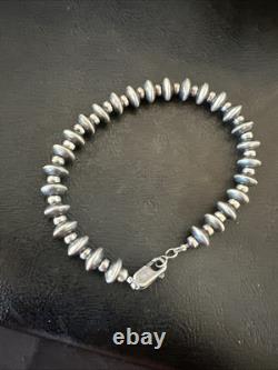 Navajo 8mm Flat 4mm Round Beads 6Sterling Silver Bracelet B2