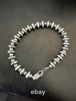 Navajo 8mm Flat 4mm Round Beads 6Sterling Silver Bracelet B2
