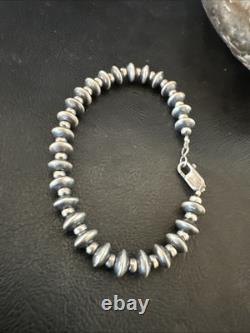 Navajo 8mm Flat 4mm Round Beads 6Sterling Silver Bracelet B2