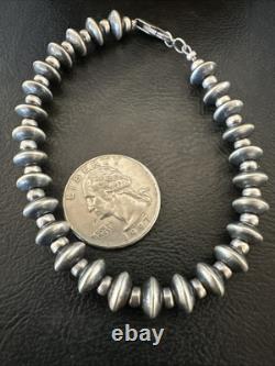 Navajo 8mm Flat 4mm Round Beads 7.5 Sterling Silver Bracelet 18988