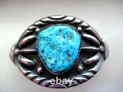 Navajo Charles Johnson Hand-Made Sterling Silver Turquoise Cuff Bracelet 6.5