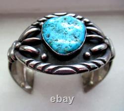 Navajo Charles Johnson Hand-Made Sterling Silver Turquoise Cuff Bracelet 6.5